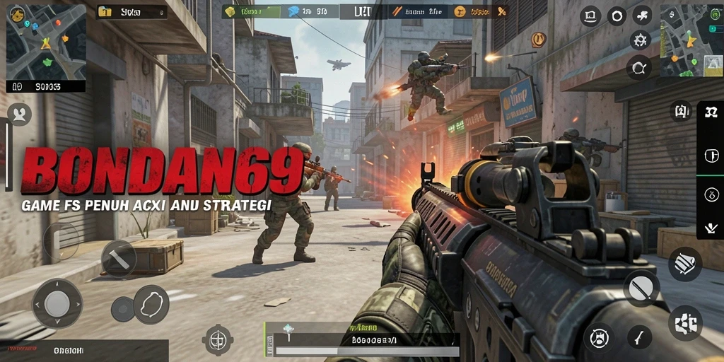 Screenshot menunjukkan pemain dalam aksi intens di medan perang FPS.