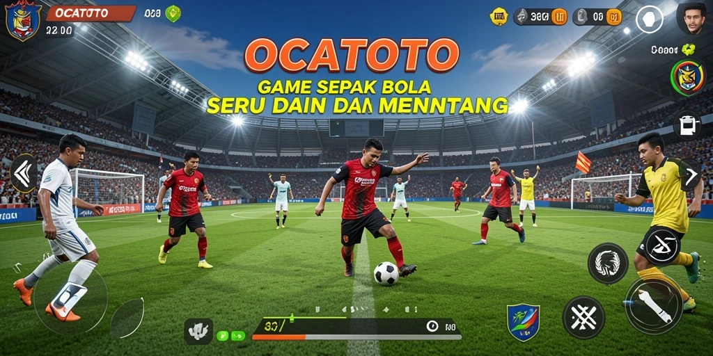 Tampilan gameplay menarik dalam OCATOTO yang menampilkan aksi sepak bola.